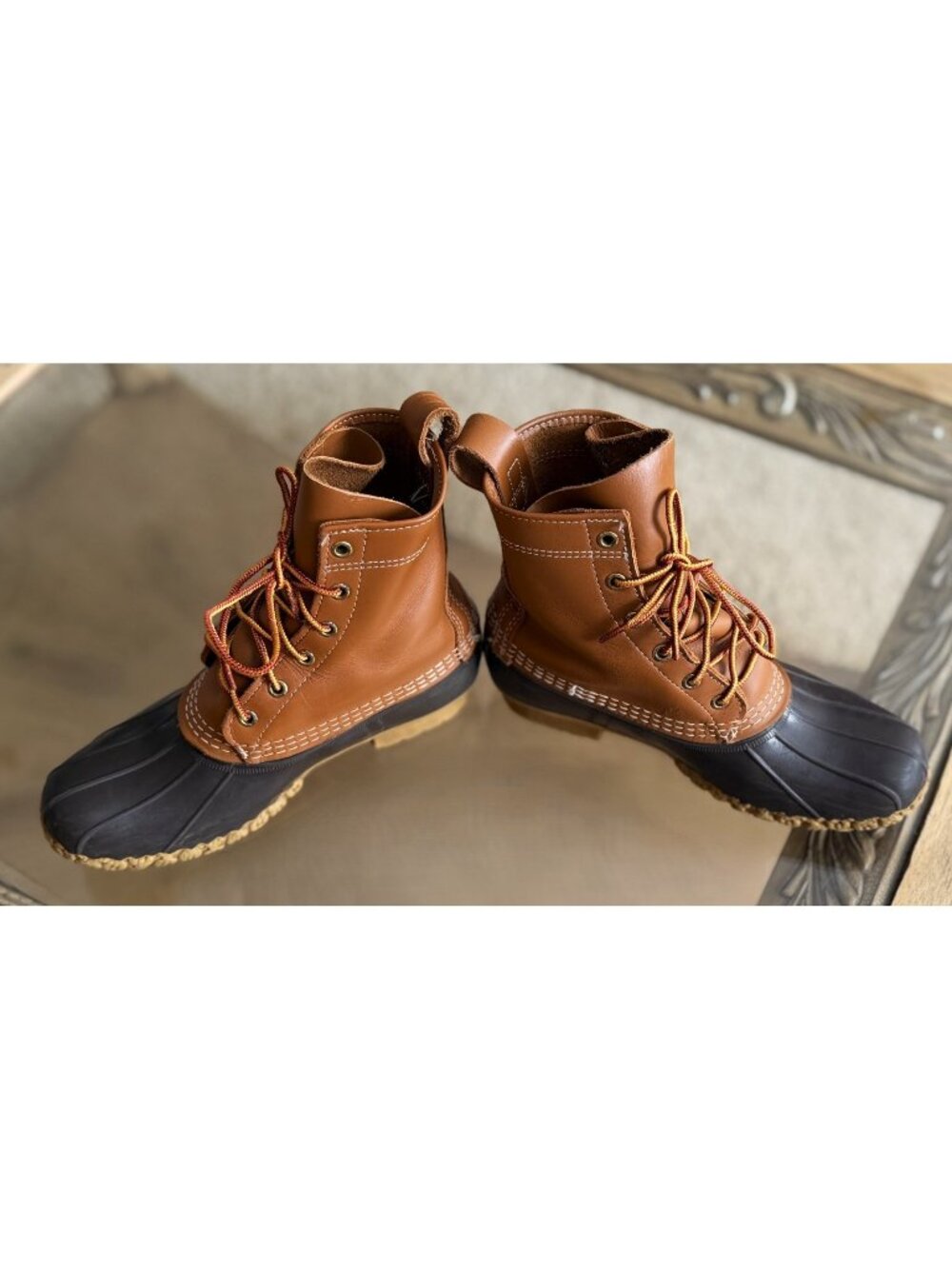 LL Bean Women's Sz 8 Bean Boots Tan Brown Leather Waterproof U.S.A Duck Boots EC